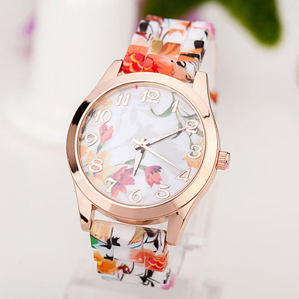 Rose Flower Print Floral Jelly Watches